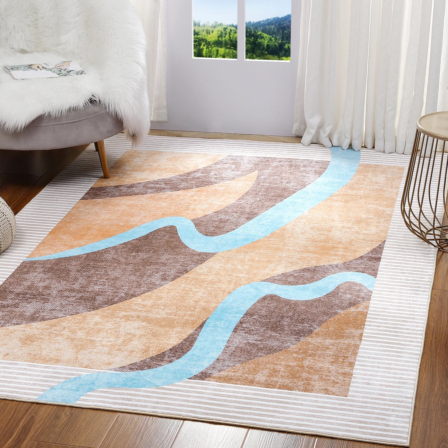Machine Washable Vintage Area Rug With Non Slip Backing