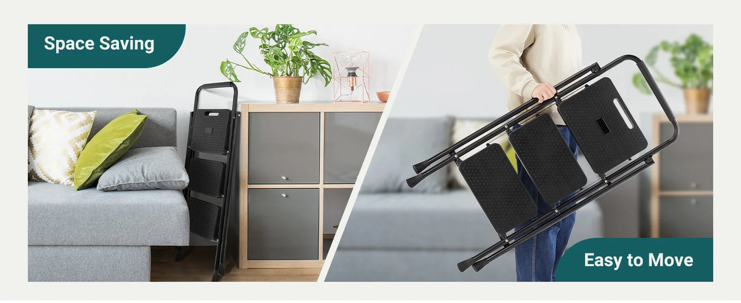 Folding Step Ladder Stool With Anti Slip Pedals Sturdy Steel