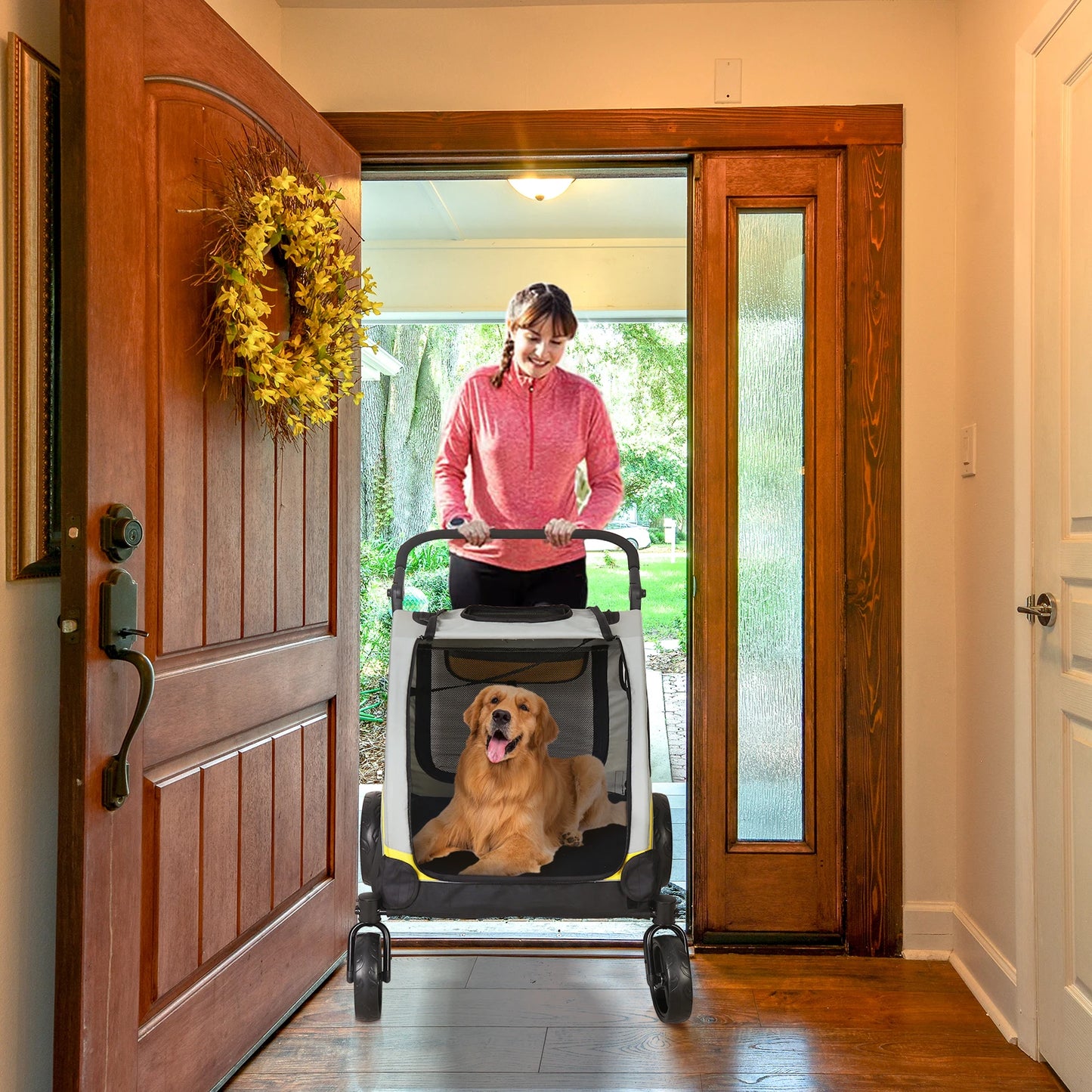 Portable Dog Stroller Four Wheel Foldable Travel Carrier