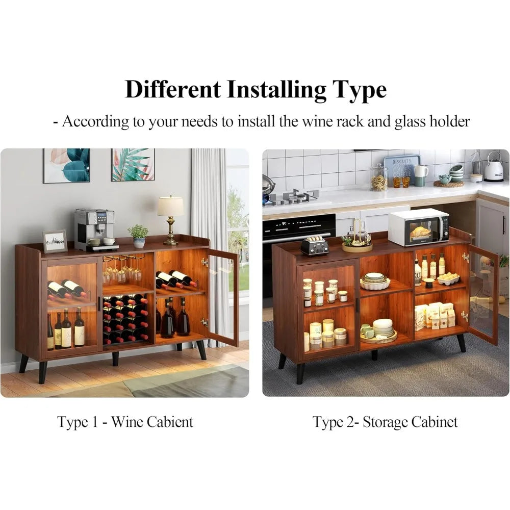 Modern Wine Bar Cabinet With LED Wine Rack And Storage