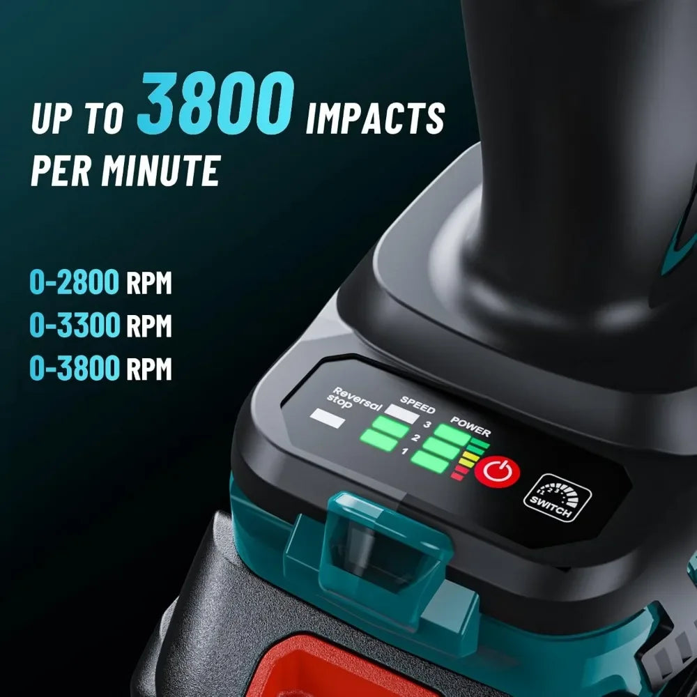 Cordless High Torque Impact Wrench with Brushless Motor Battery
