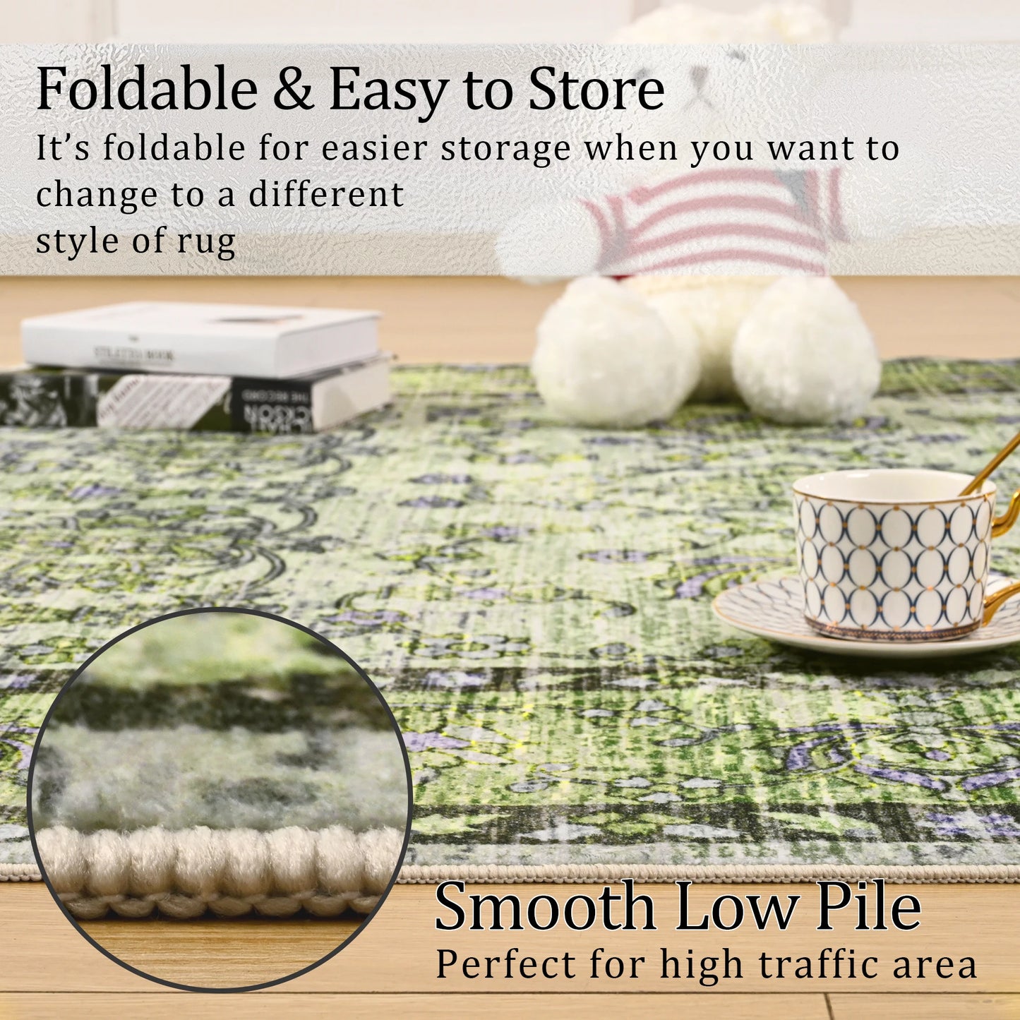 Machine Washable Vintage Non Slip Low Pile Area Rug