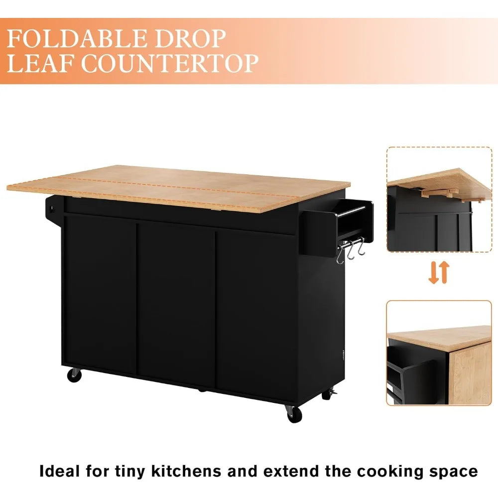 Rolling Kitchen Island Cart with Drop Leaf and Storage Solutions