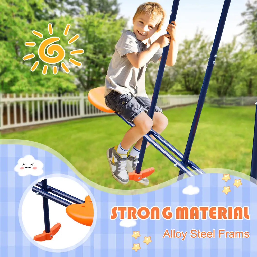 Outdoor Kids Swing Set W/2 Seats & 1 Glide Swing Set for Backyard 440lb Capacity