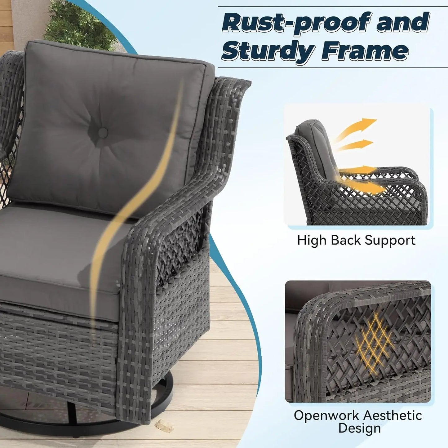 Patio Set Outdoor Swivel Chairs Side Table Wicker Bistro
