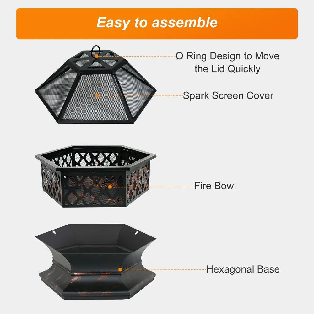 Hex Shaped Fire Pit Fireplace Outdoor Home Party Decor