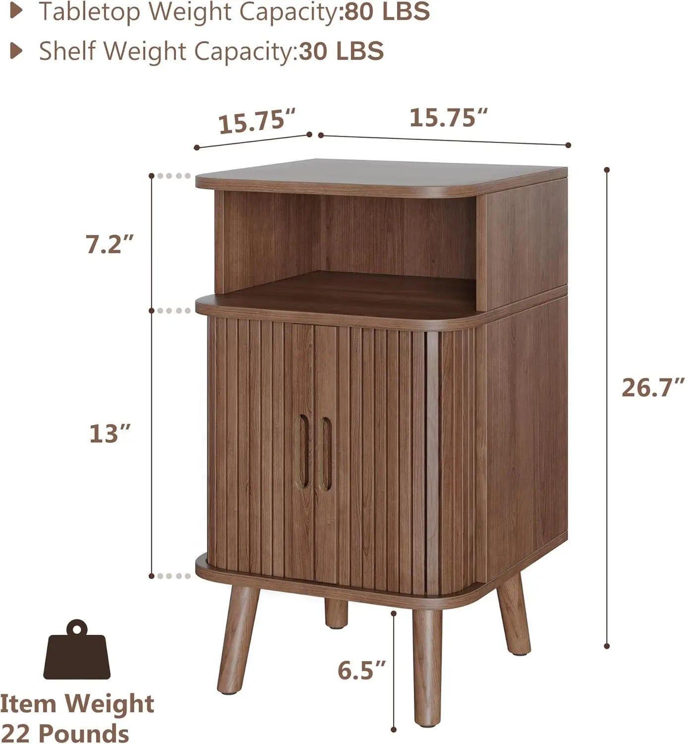Mid Century Modern Fluted Nightstand with Sliding Tambour Doors