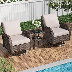 Rattan Wicker Outdoor Swivel Chairs and Table Bistro Set