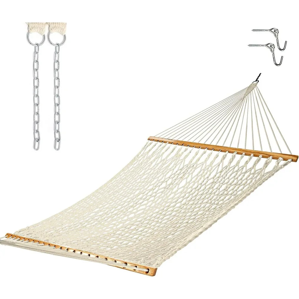 Castaway Living 13 ft. Double Traditional Hand Woven Cotton Rope Hammock with Free Extension Chains & Tree Hooks, Designed in Th