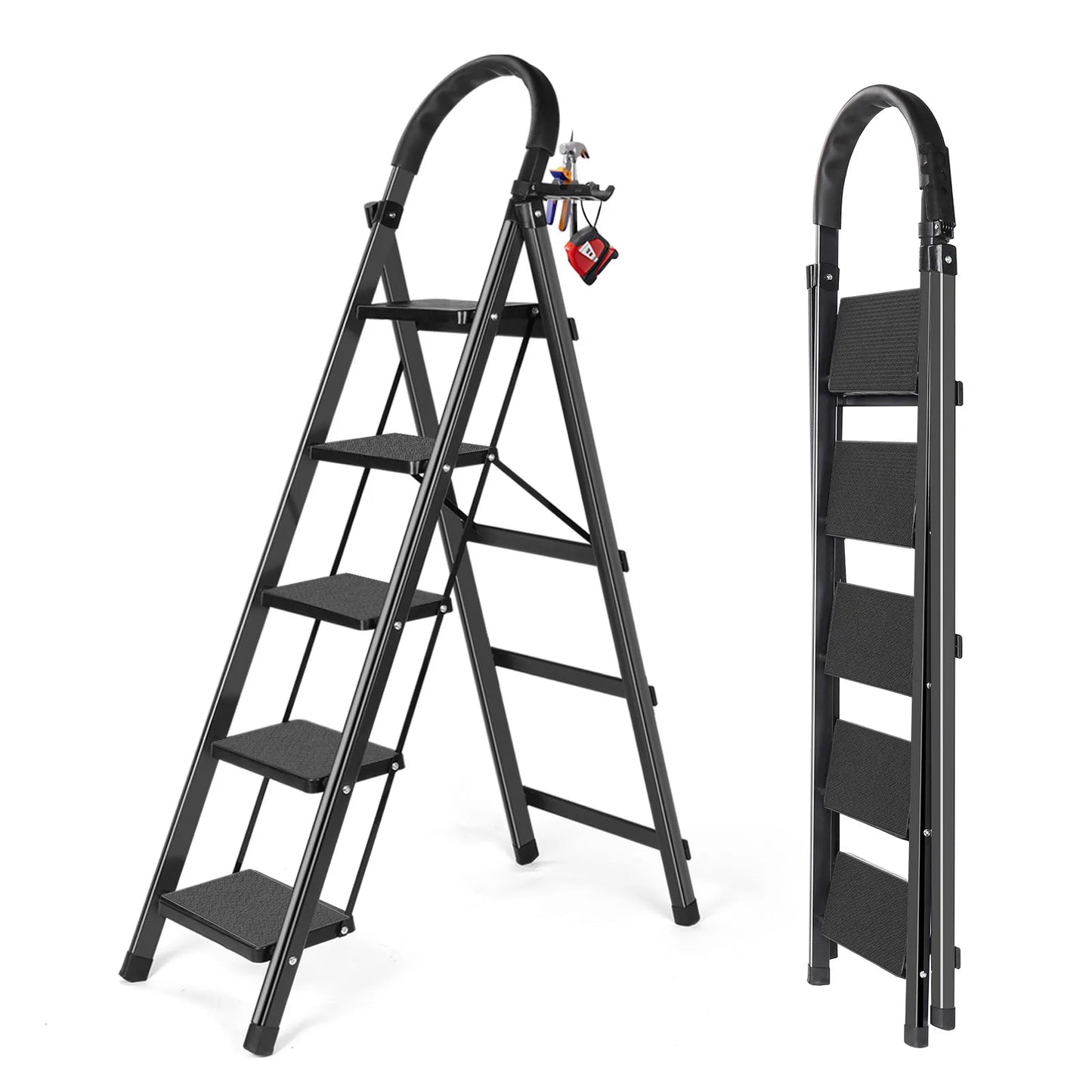 Heavy Duty Folding Stool With Handrail Anti Slip Ladder