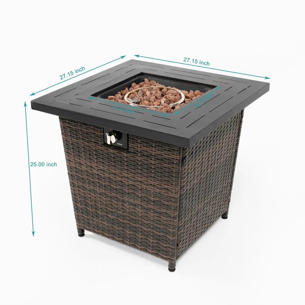 Square Wicker Rattan Gas Fire Pit Table For Outdoor Patio