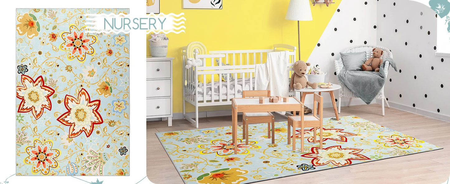 Noahas Floral Washable Non Slip Soft Stain Resistant Area Rug