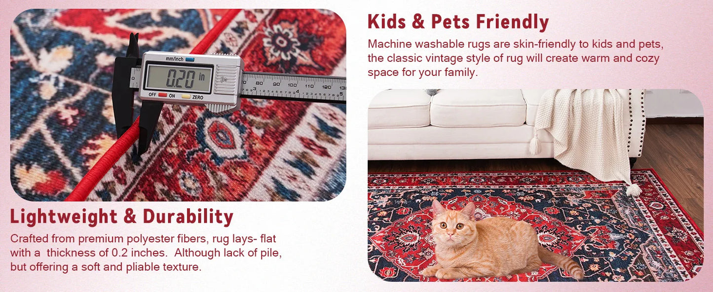 Boho Vintage Washable Non-Slip Soft Accent Bedroom Rug