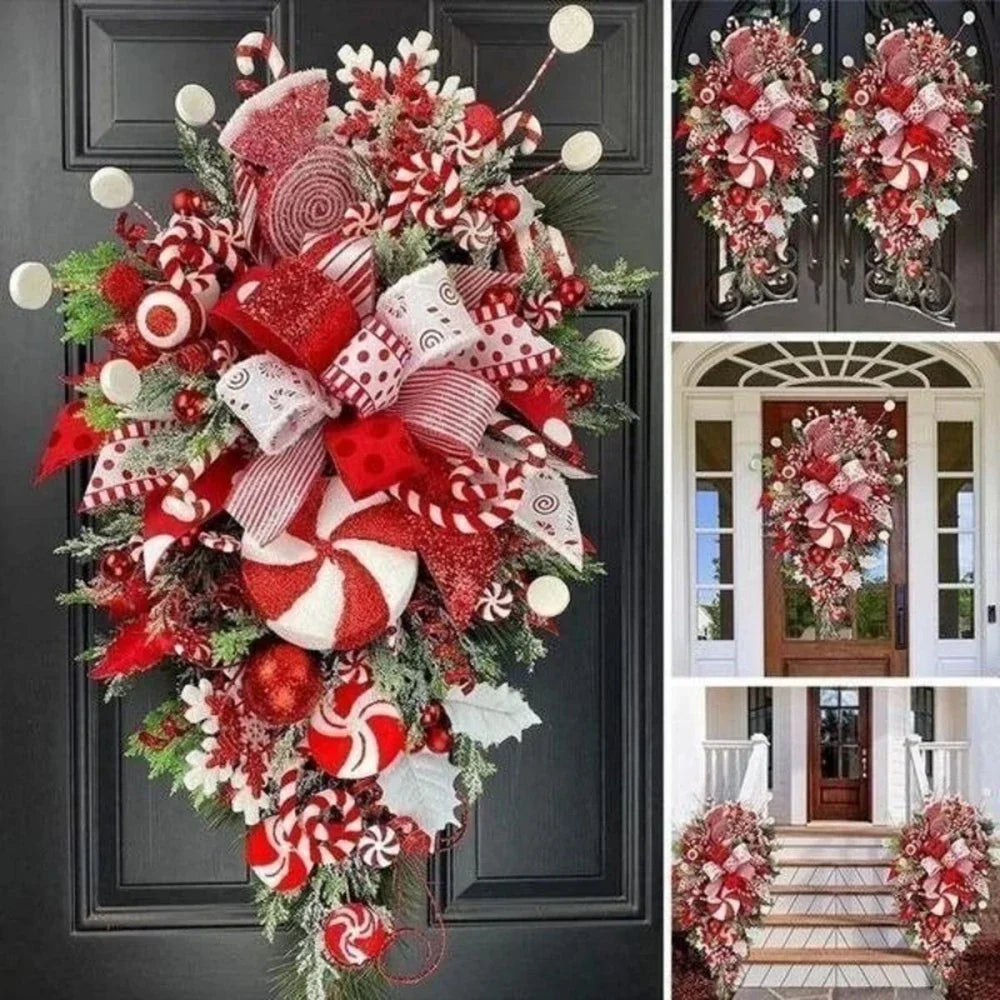 Candy Cane Christmas Wreath For Front Door Festive Decor