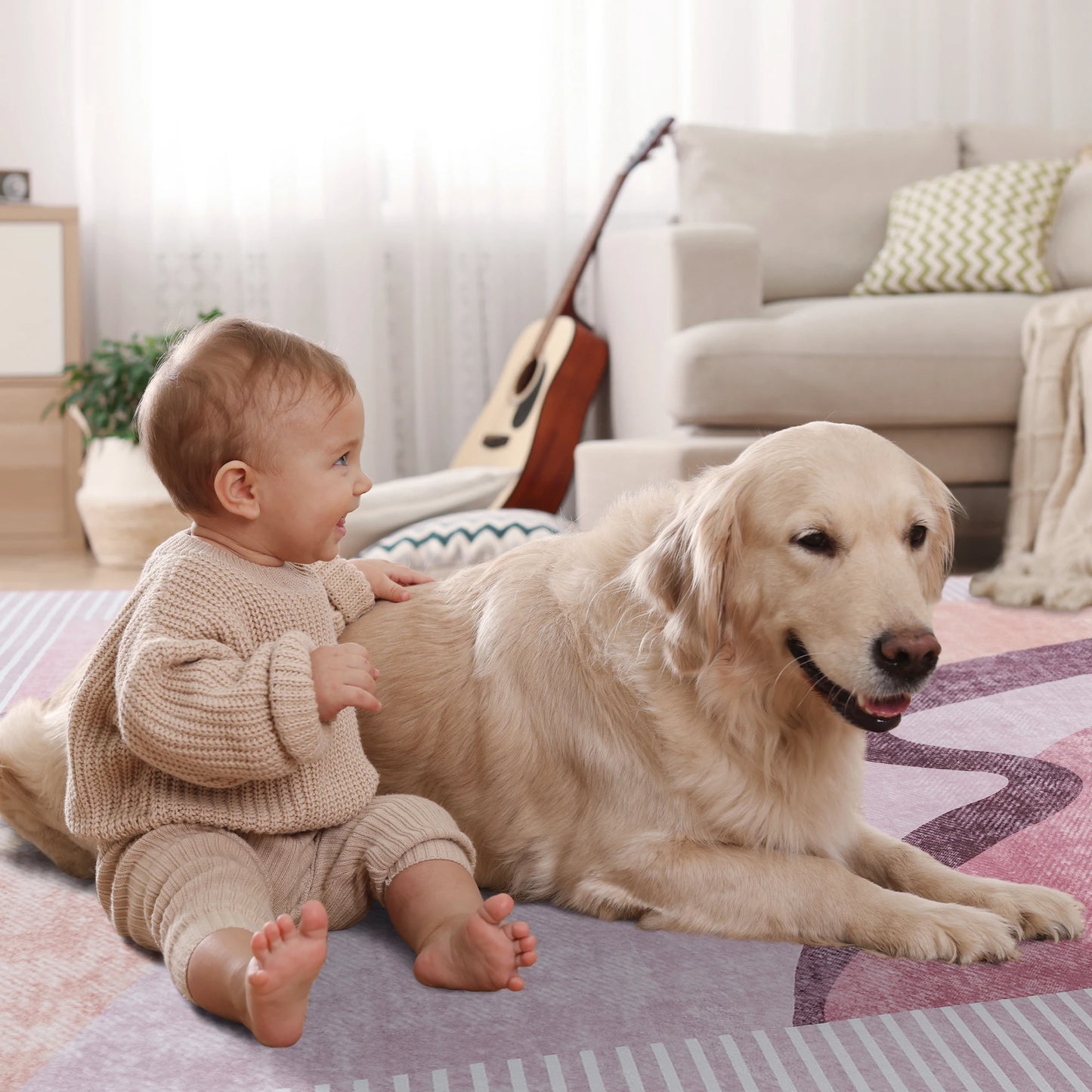 Machine Washable Vintage Area Rug With Non Slip Backing