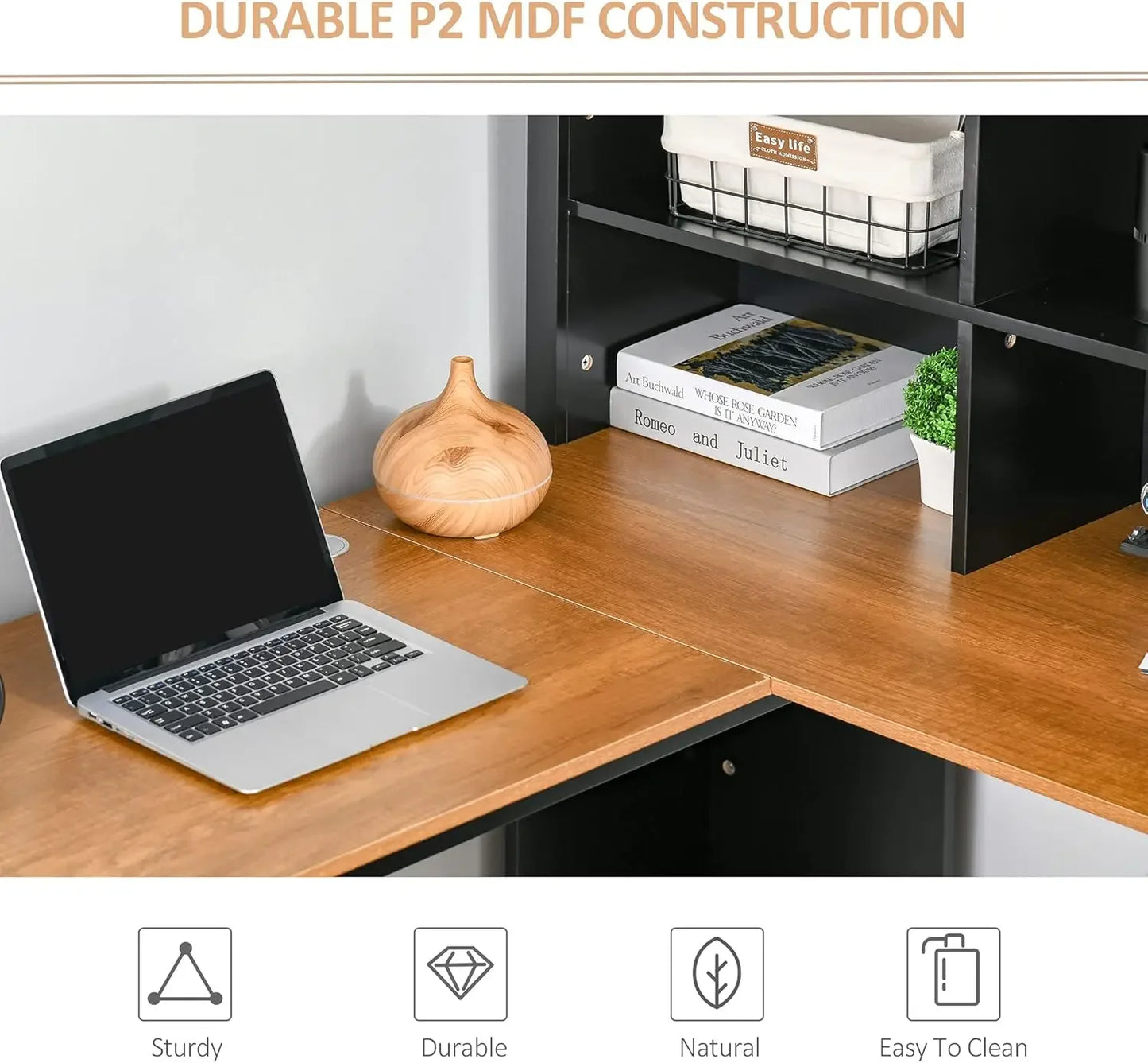 L Shaped Corner Desk With Hutch And Storage Cabinet