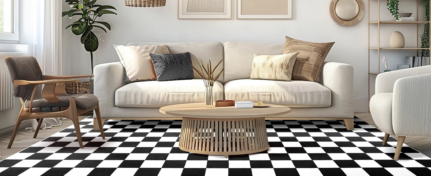 Checkered Area Rug Washable Non Slip Low Pile Stain Resistant