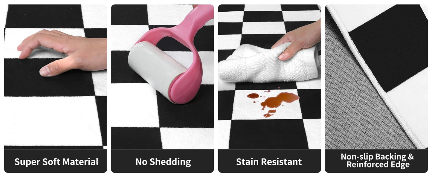 Checkered Area Rug Washable Non Slip Low Pile Stain Resistant