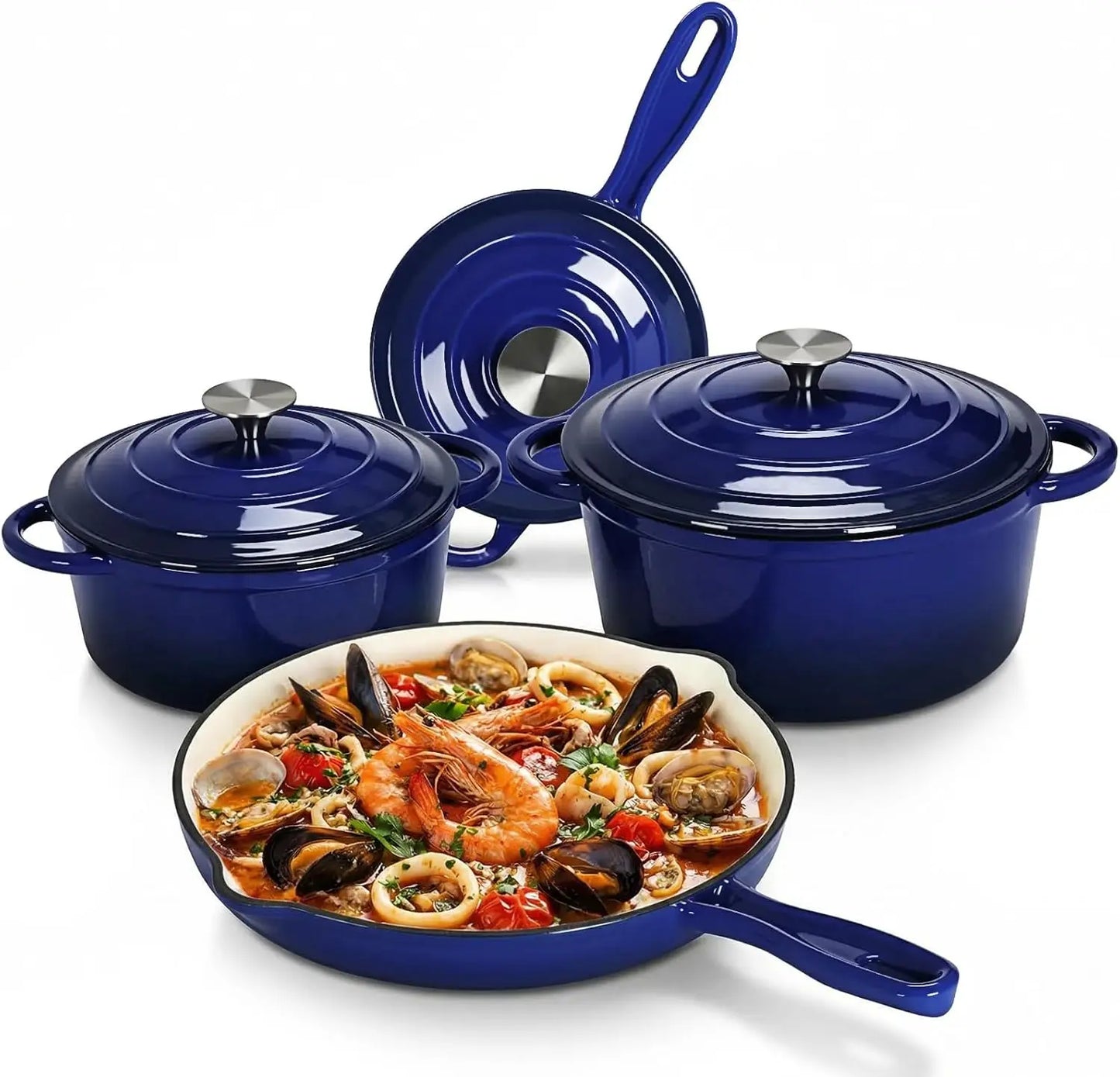 Nonstick Enameled Cast Iron Cookware Set 7-Piece for Gas Induction