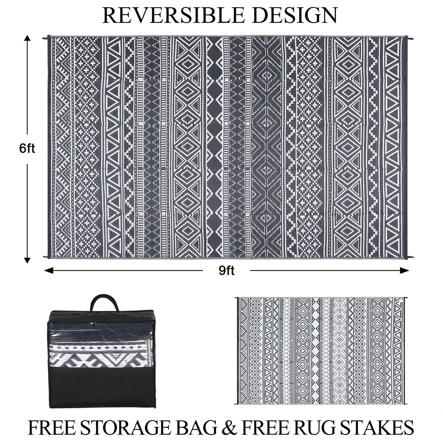 Waterproof Reversible Outdoor Patio Rug Boho Moroccan Style
