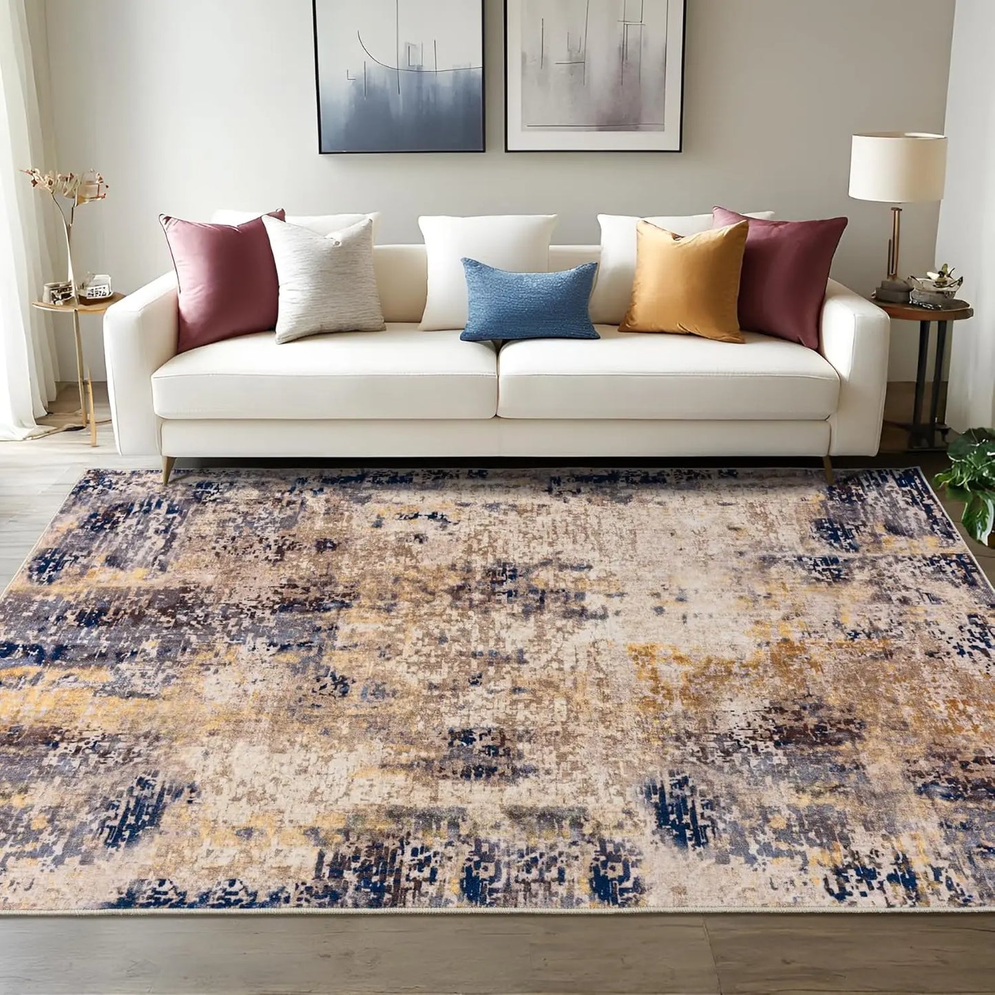 Modern Abstract Soft Non Slip Machine Washable Area Rug