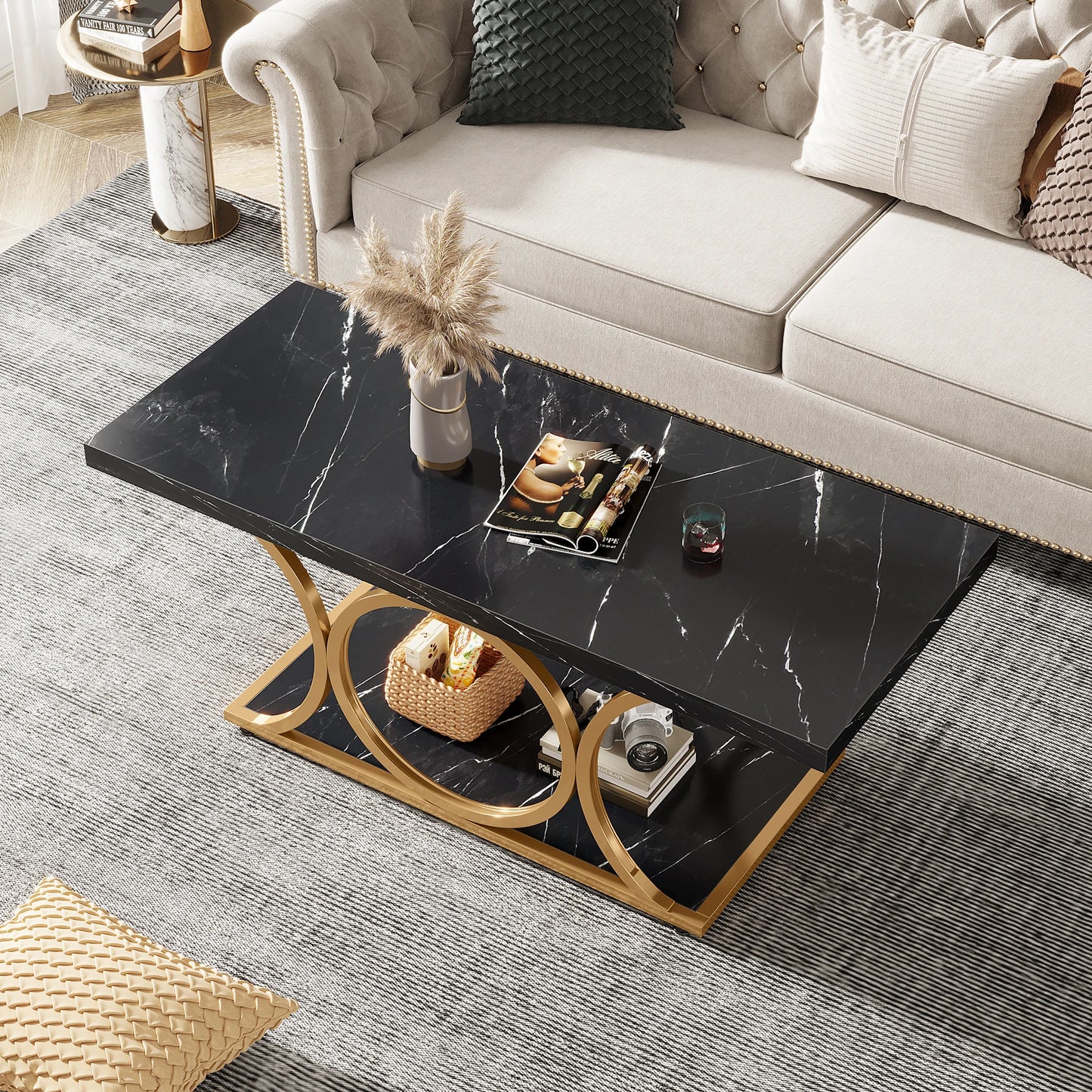 Tribesigns Two Tier Modern Faux Marble Coffee Table