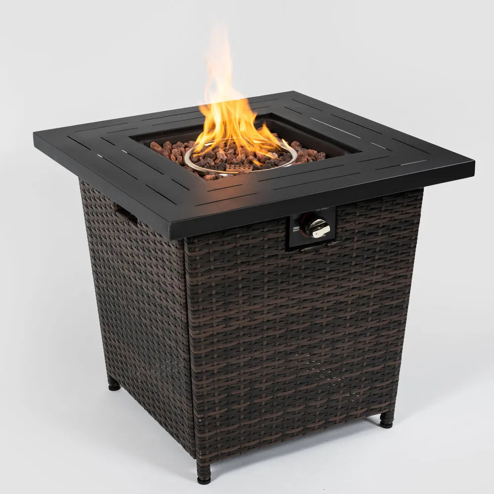 Square Wicker Rattan Gas Fire Pit Table For Outdoor Patio