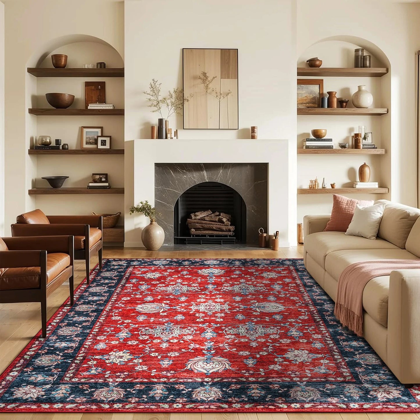 Machine Washable Vintage Non Slip Low Pile Area Rug