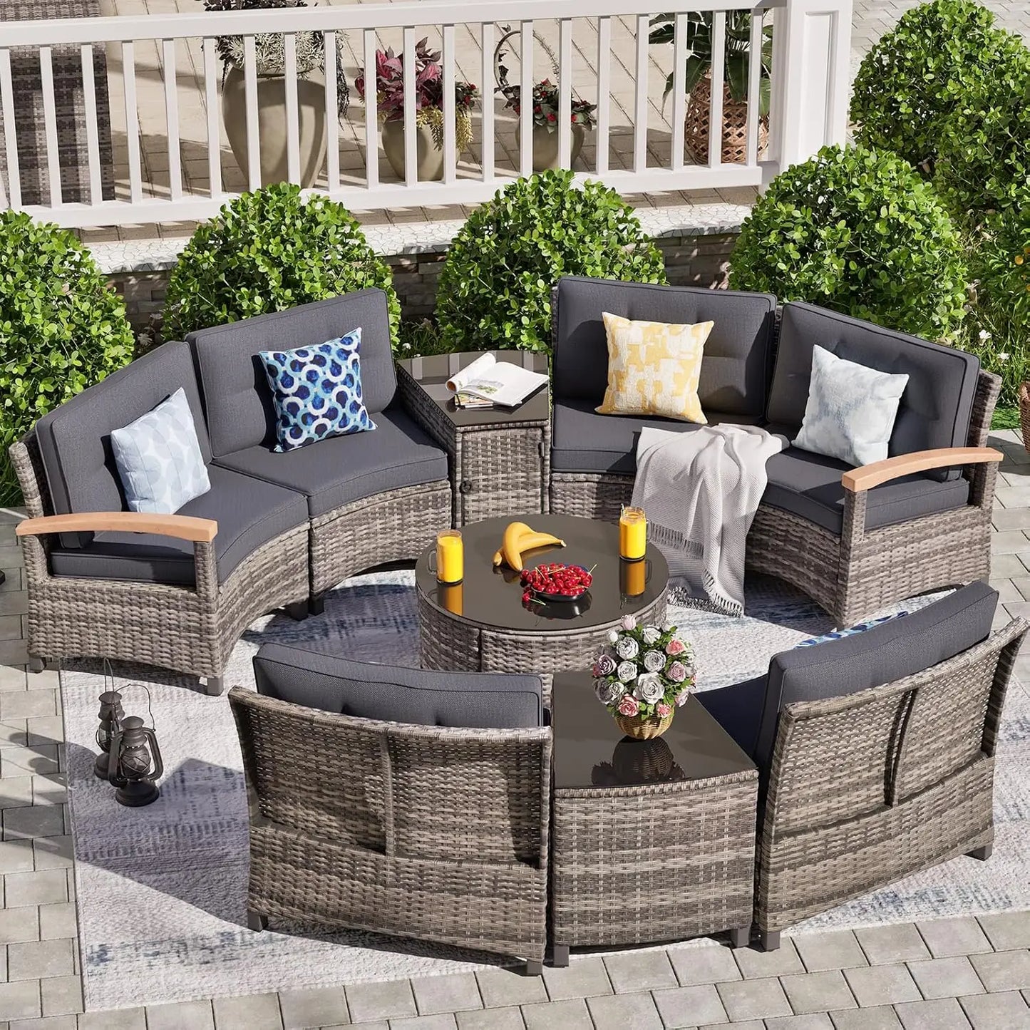 Stylish Half Moon Rattan Patio Conversation Furniture Set