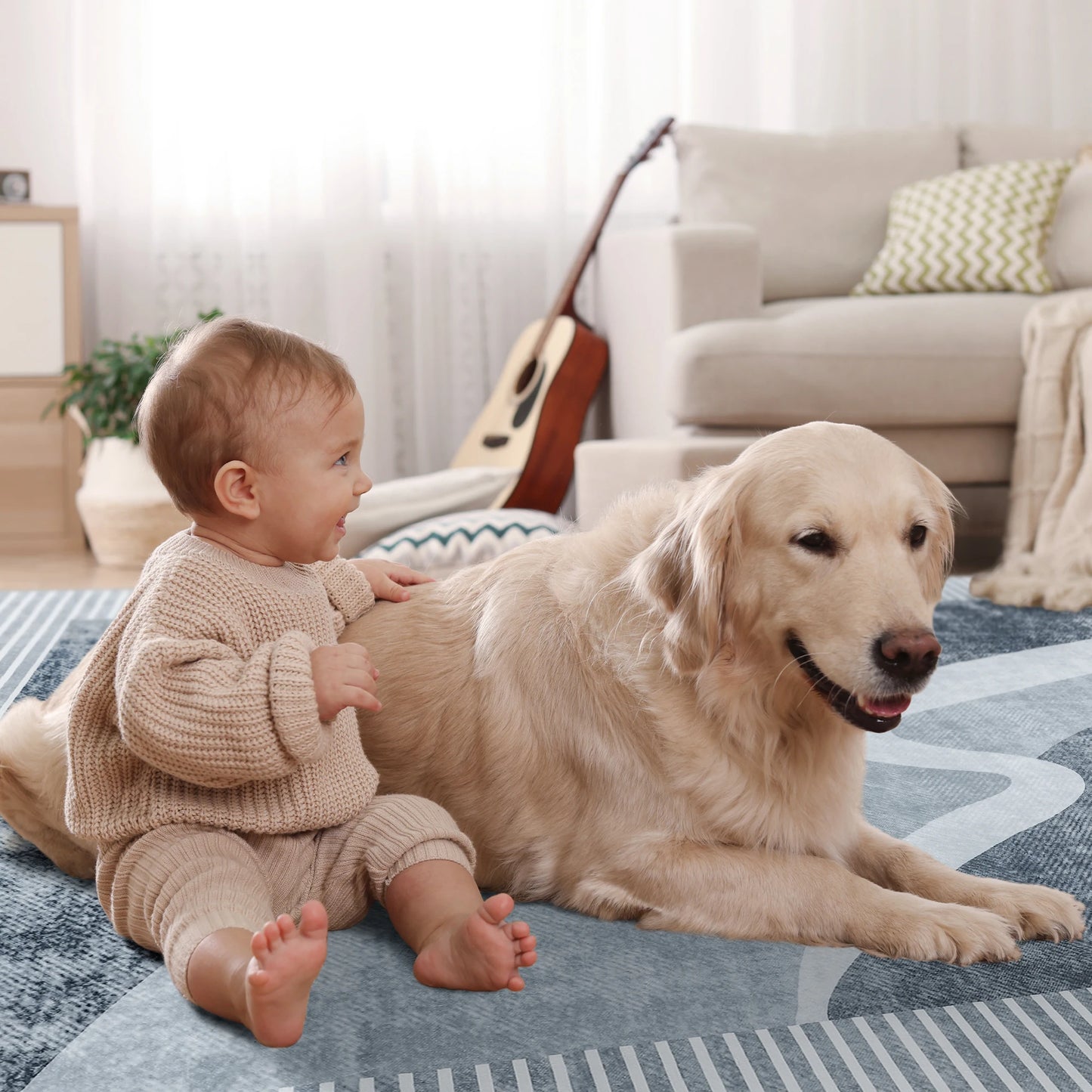 Machine Washable Vintage Area Rug With Non Slip Backing