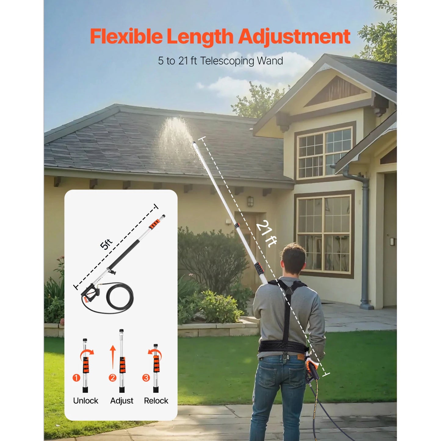 VEVOR Telescoping Pressure Washer Wand for Effortless High-Altitude Cleaning