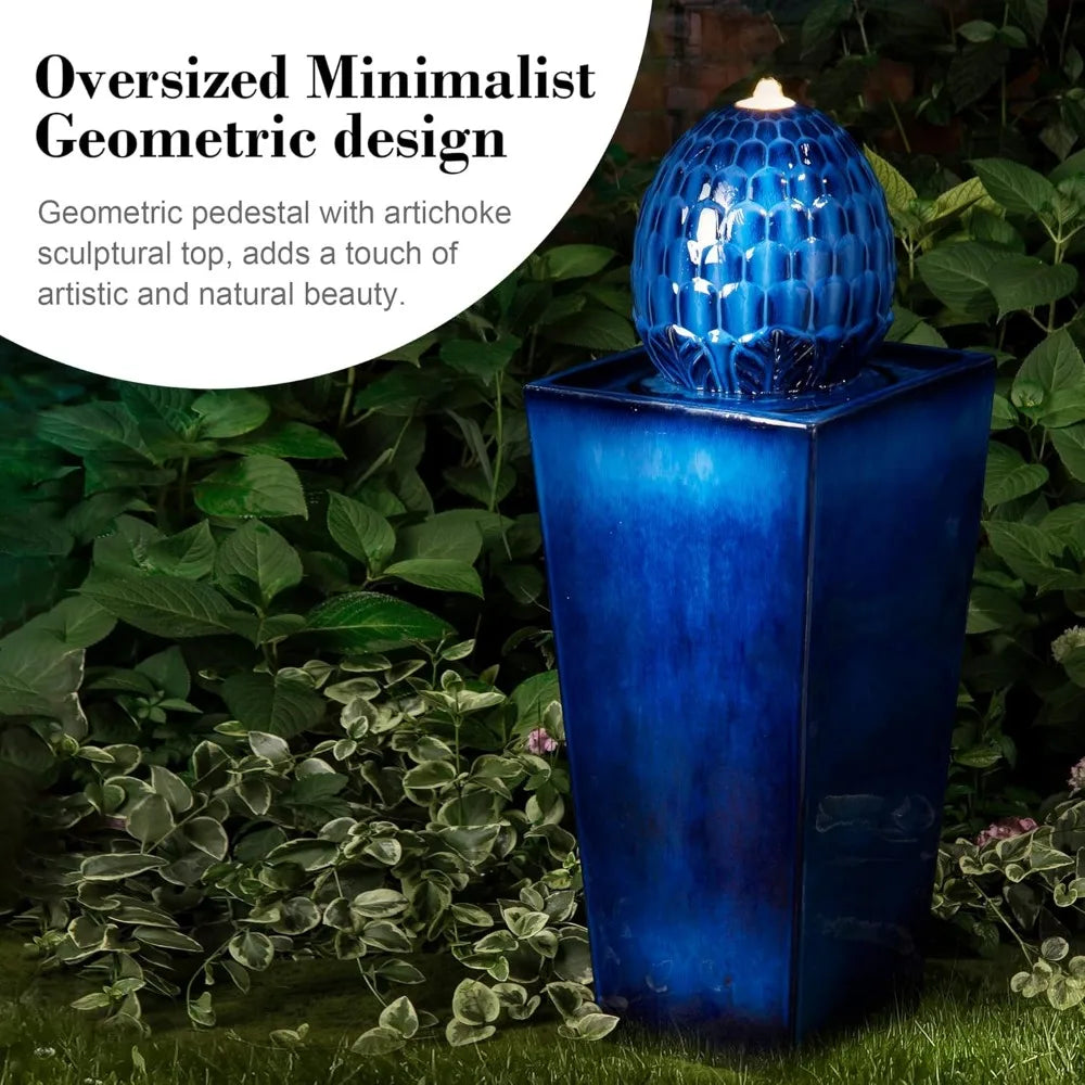 Ceramic Outdoor Water Fountain with LED Light and Pump