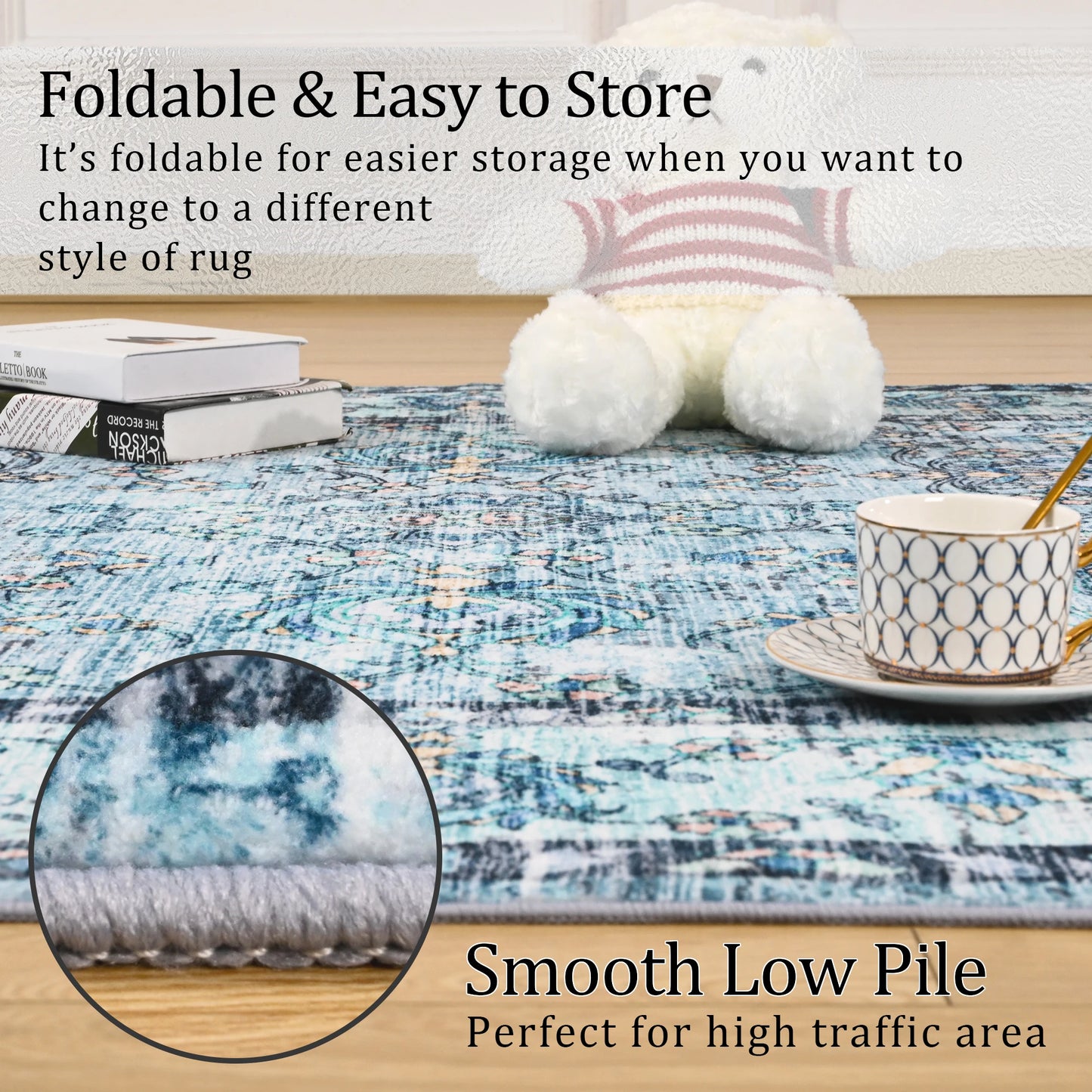 Machine Washable Vintage Non Slip Low Pile Area Rug