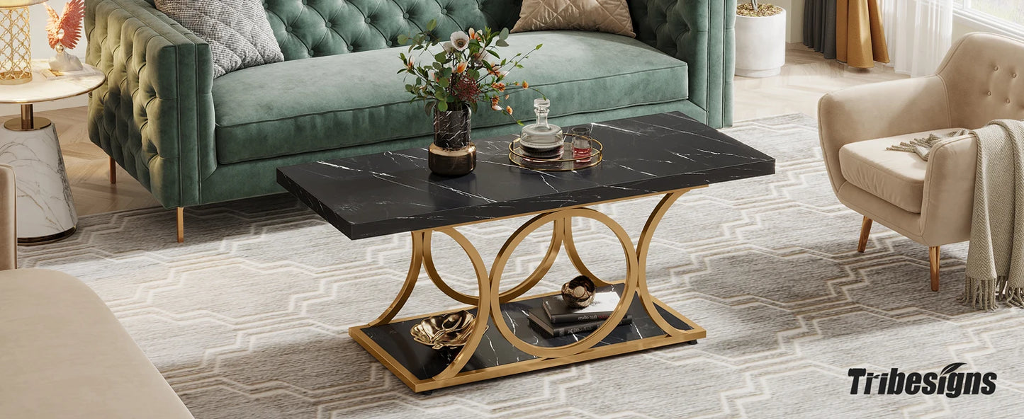 Tribesigns Two Tier Modern Faux Marble Coffee Table