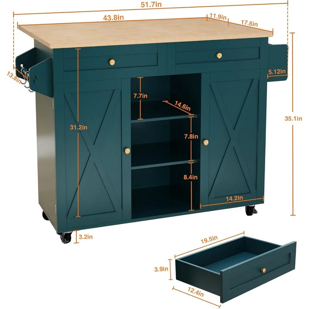Rolling Kitchen Island With Drop Leaf And Storage Barn Door