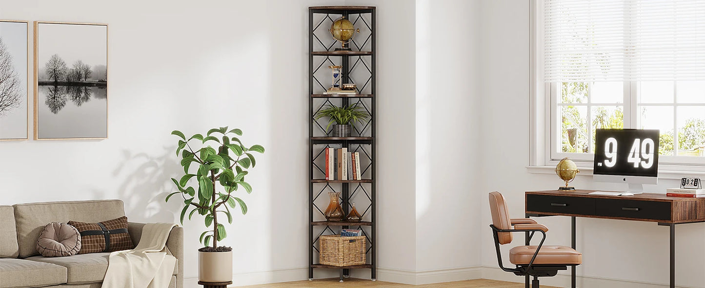 Tribesigns 7 Tier Industrial Corner Shelf For Small Spaces