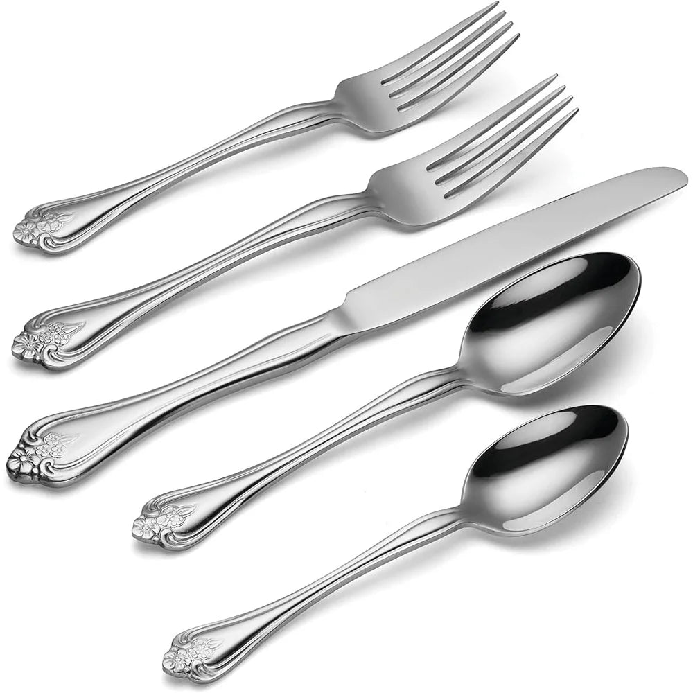 Romantic Floral Flatware Set Stainless Steel Dining