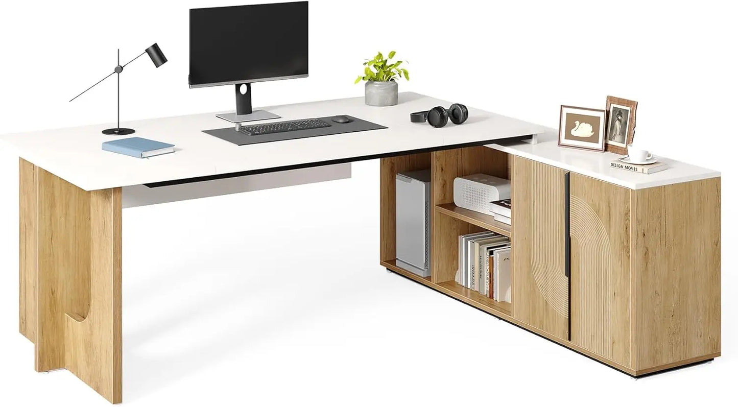 Little Tree Executive L Shaped Desk With Storage Shelves