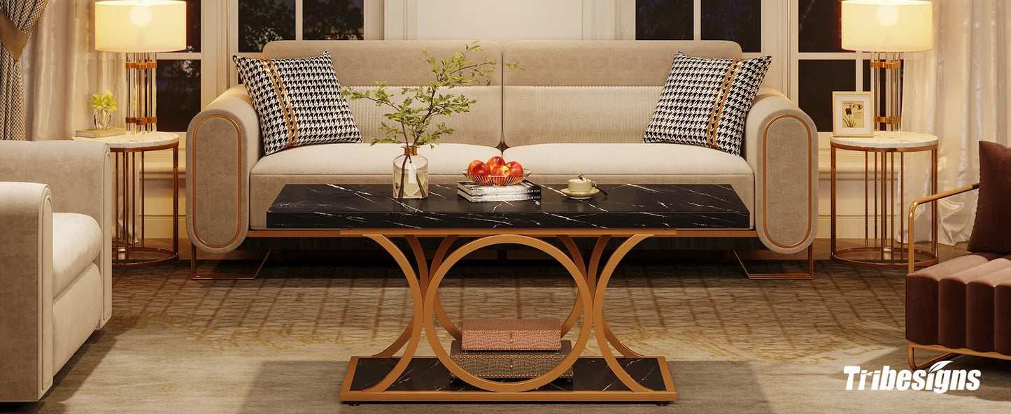 Tribesigns Two Tier Modern Faux Marble Coffee Table
