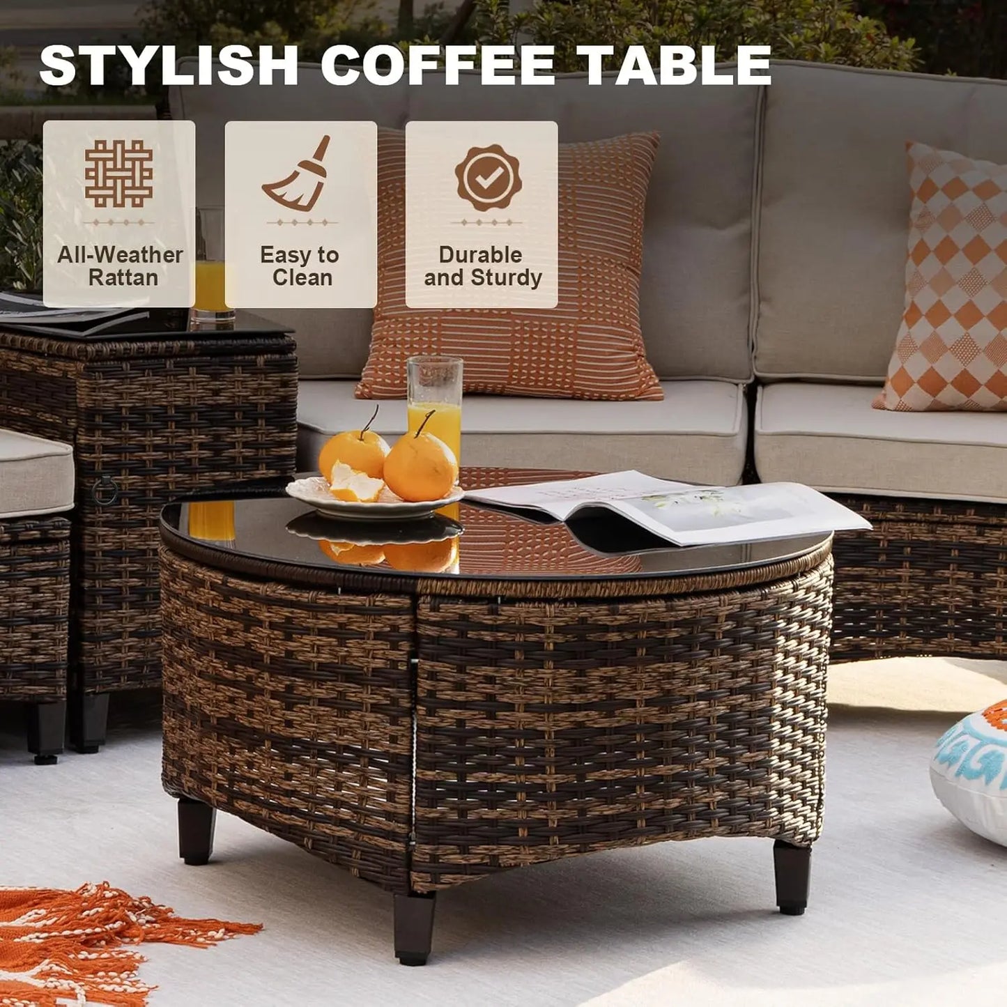 Stylish Half Moon Rattan Patio Conversation Furniture Set