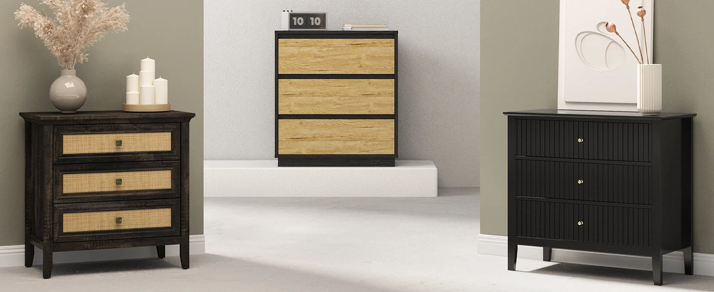 RoyaCraft Wide Nightstand Set Of 3 Drawers Bedside Tables