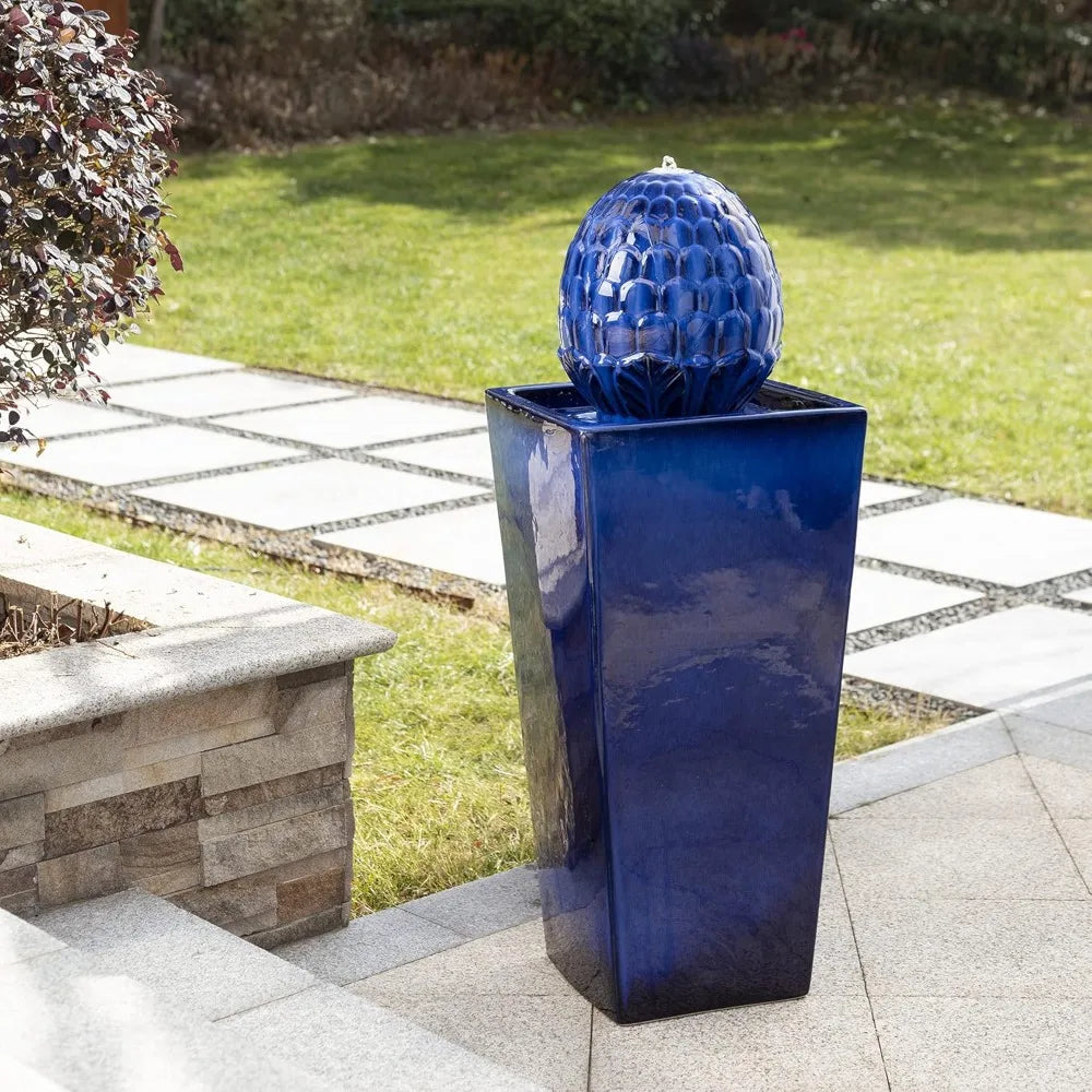 Ceramic Outdoor Water Fountain with LED Light and Pump