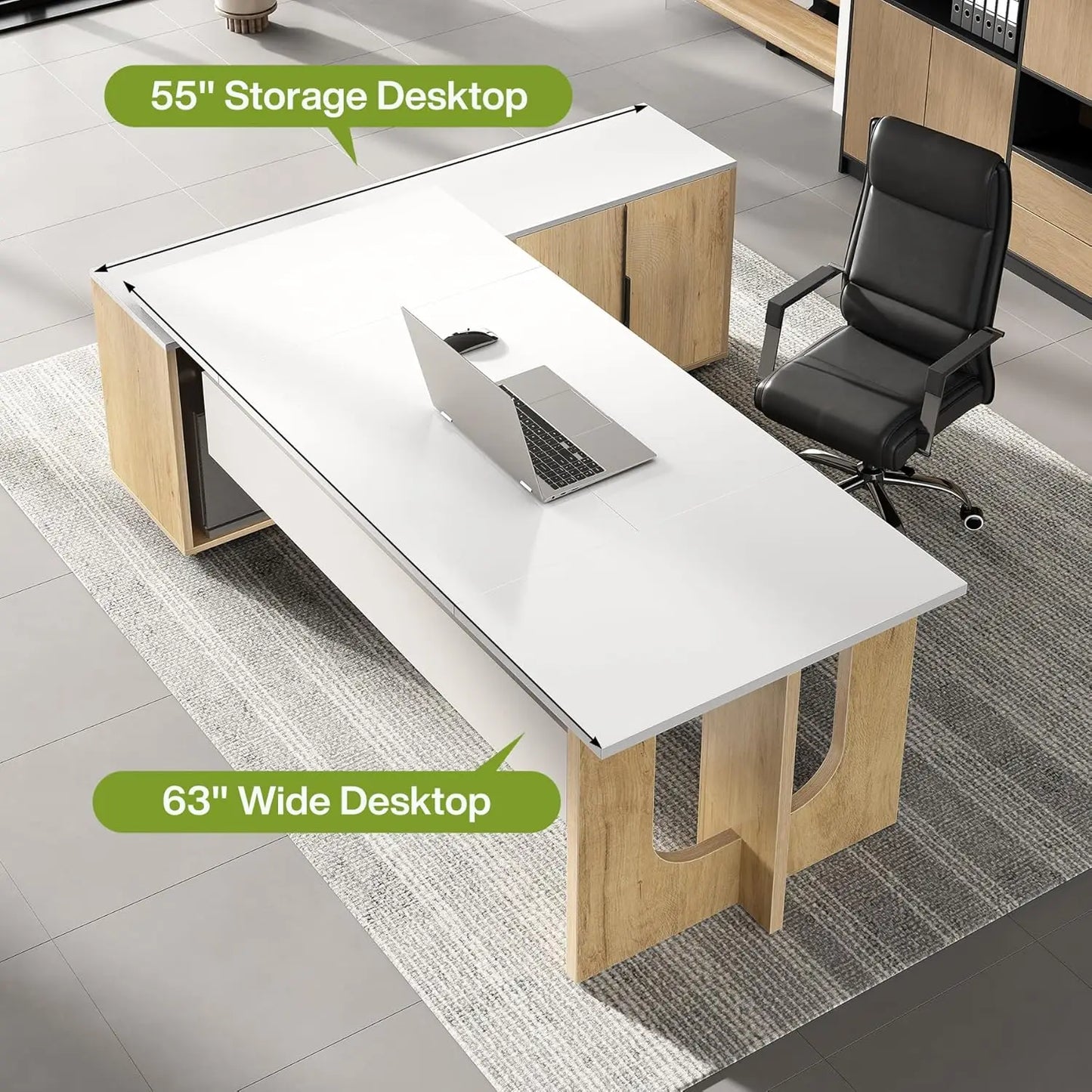 Little Tree Executive L Shaped Desk With Storage Shelves