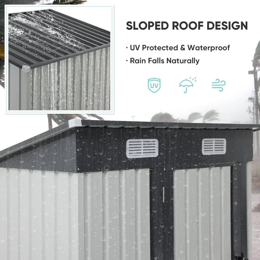 Durable Galvanized Steel Outdoor Storage Shed With Lock