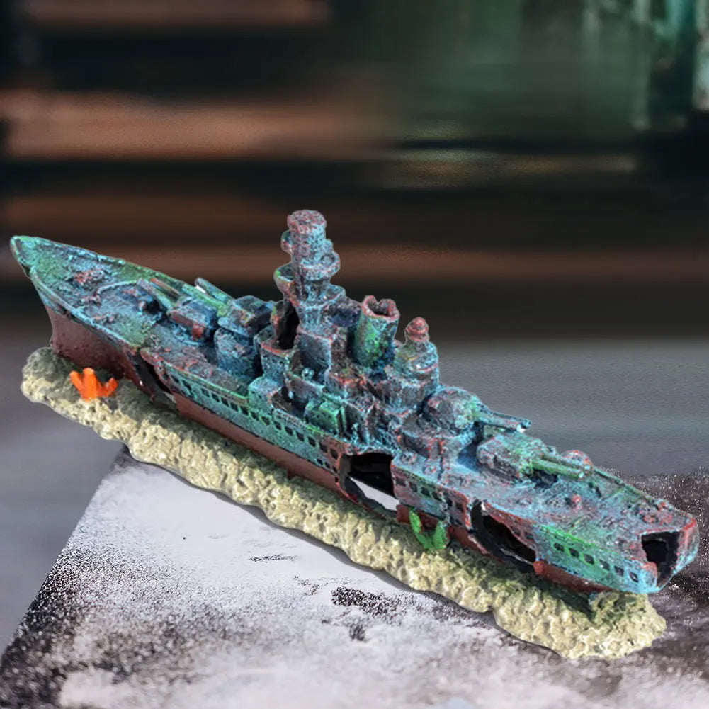 Creative Warship Wreckage Ornament for Aquariums and Fish Tanks