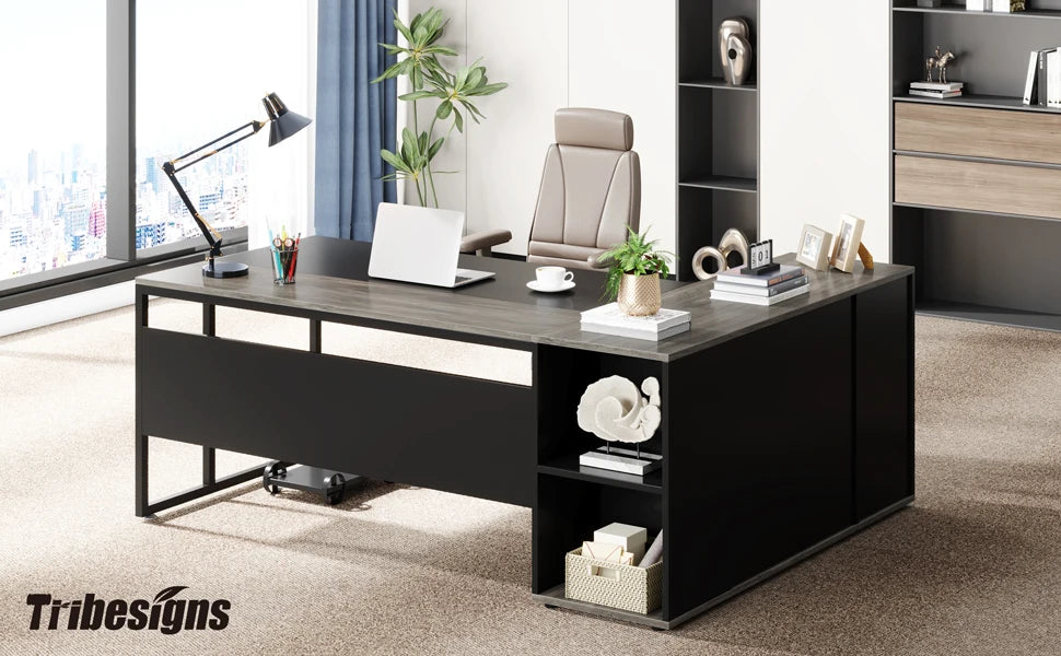 Tribesigns L Shaped Executive Desk With Cabinet Storage