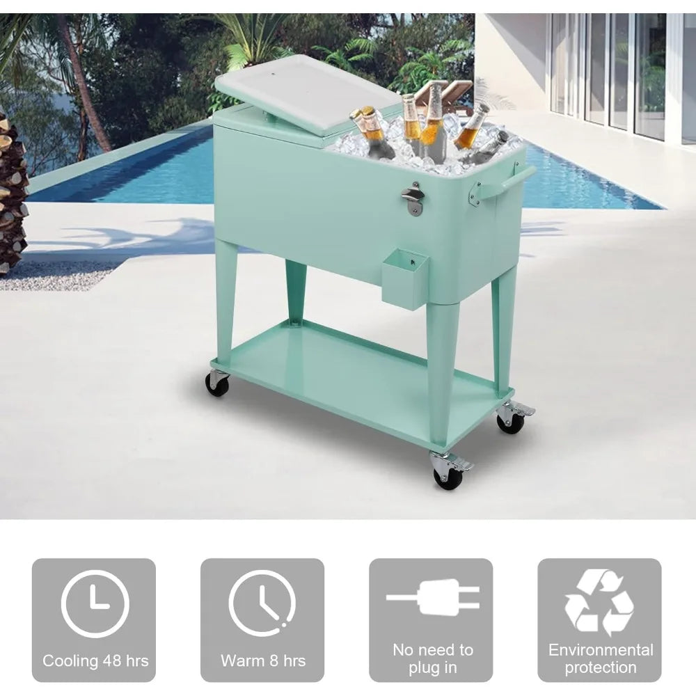 Rolling Ice Chest On Wheels With Bottle Opener And Shelf