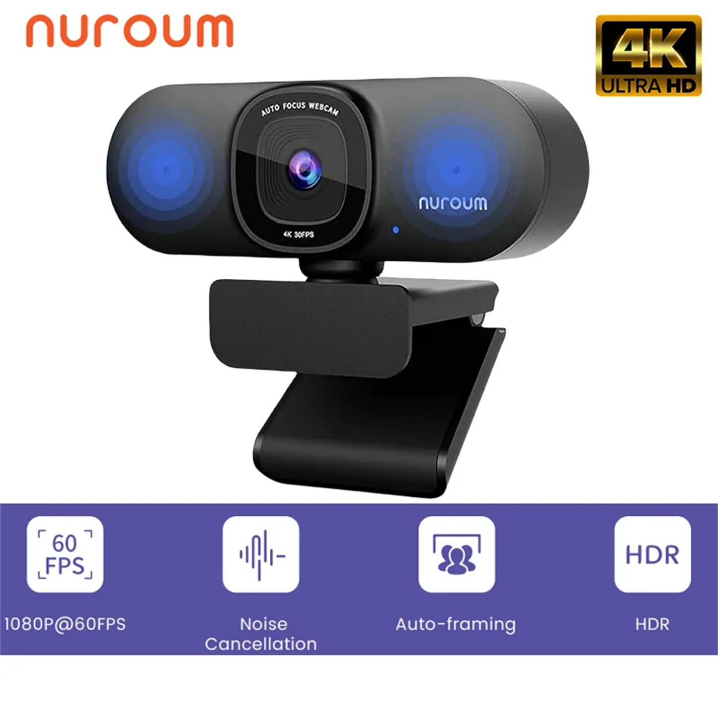 NUROUM V32AF 4k Full Hd PC Camera Webcam Ai Noise Canceling & Farming Conference Podcast Camera Web Cameras For Conference Room