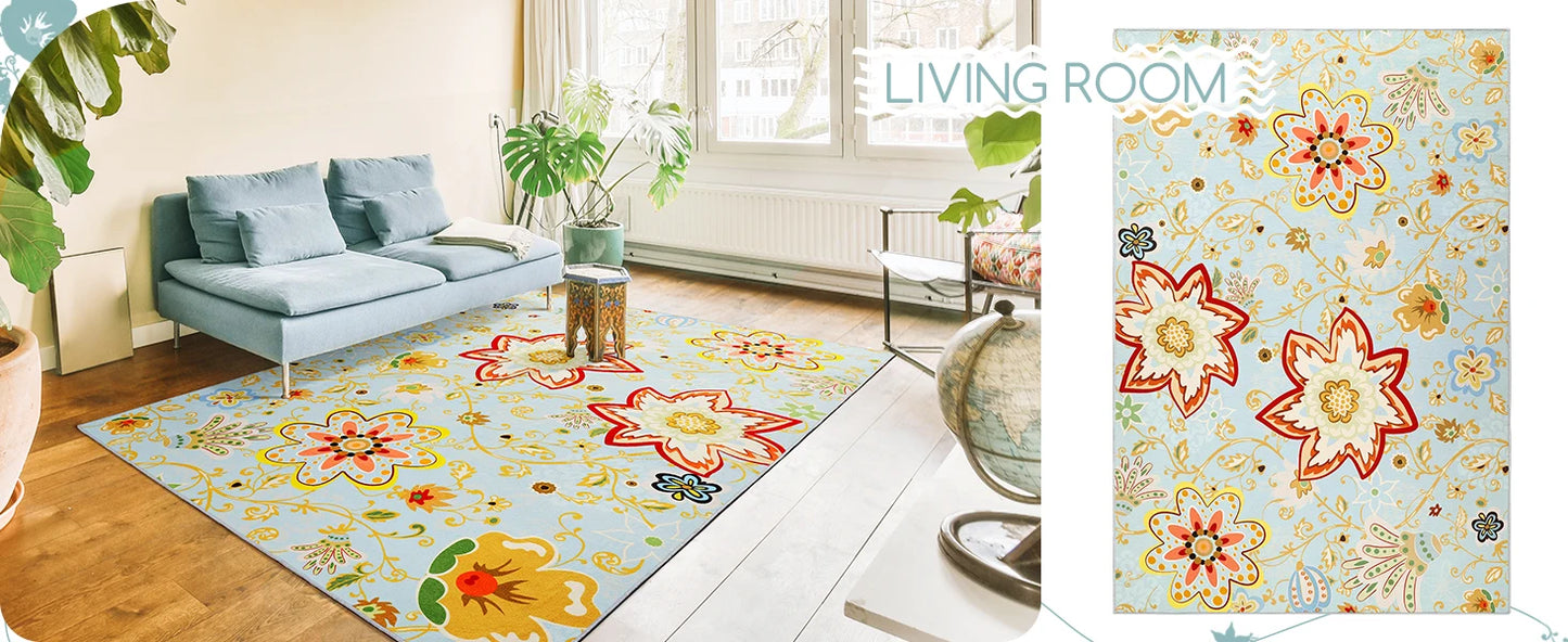 Noahas Floral Washable Non Slip Soft Stain Resistant Area Rug