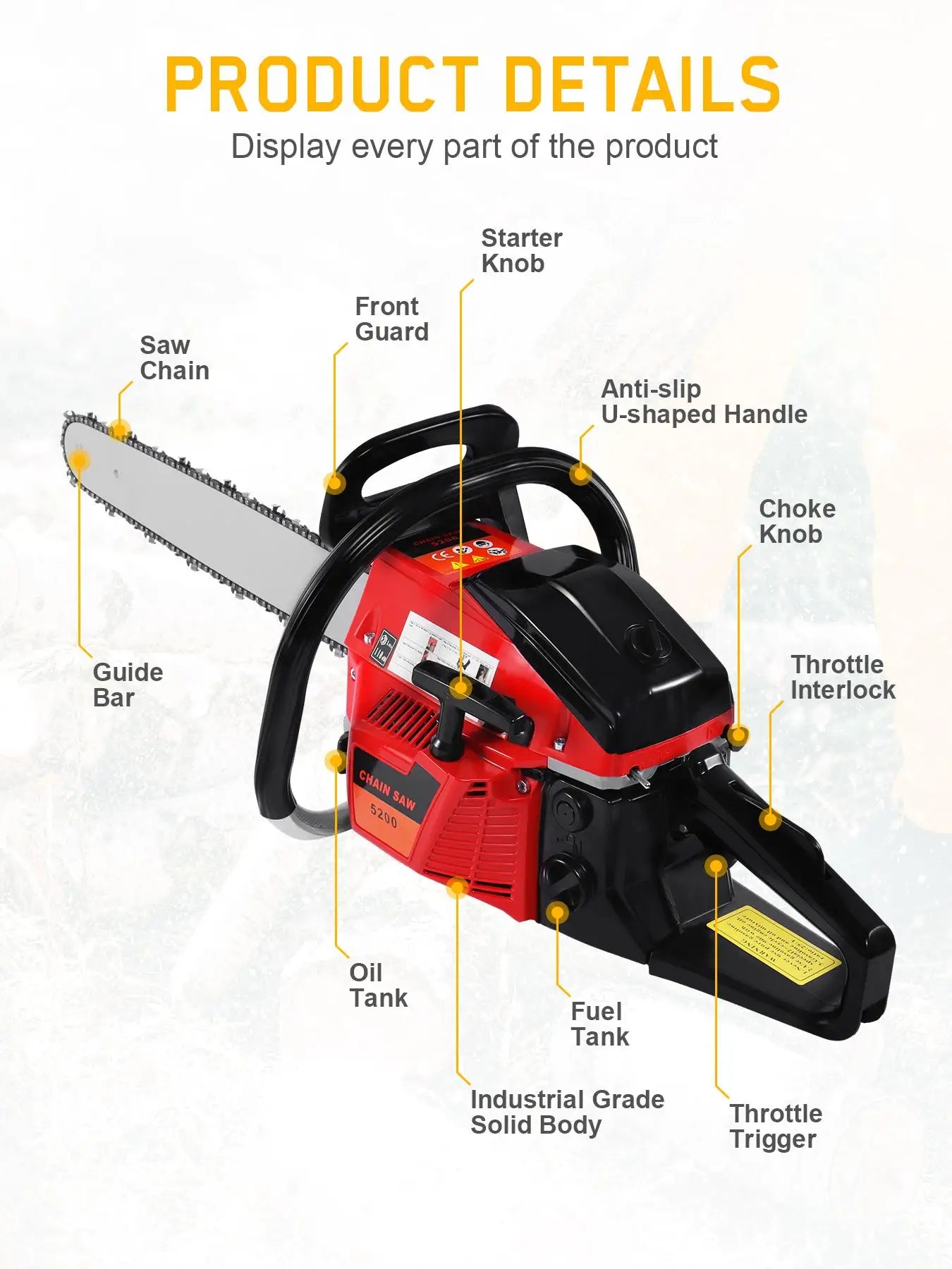 Gas Powered Chainsaw for Effortless Outdoor Cutting Tasks